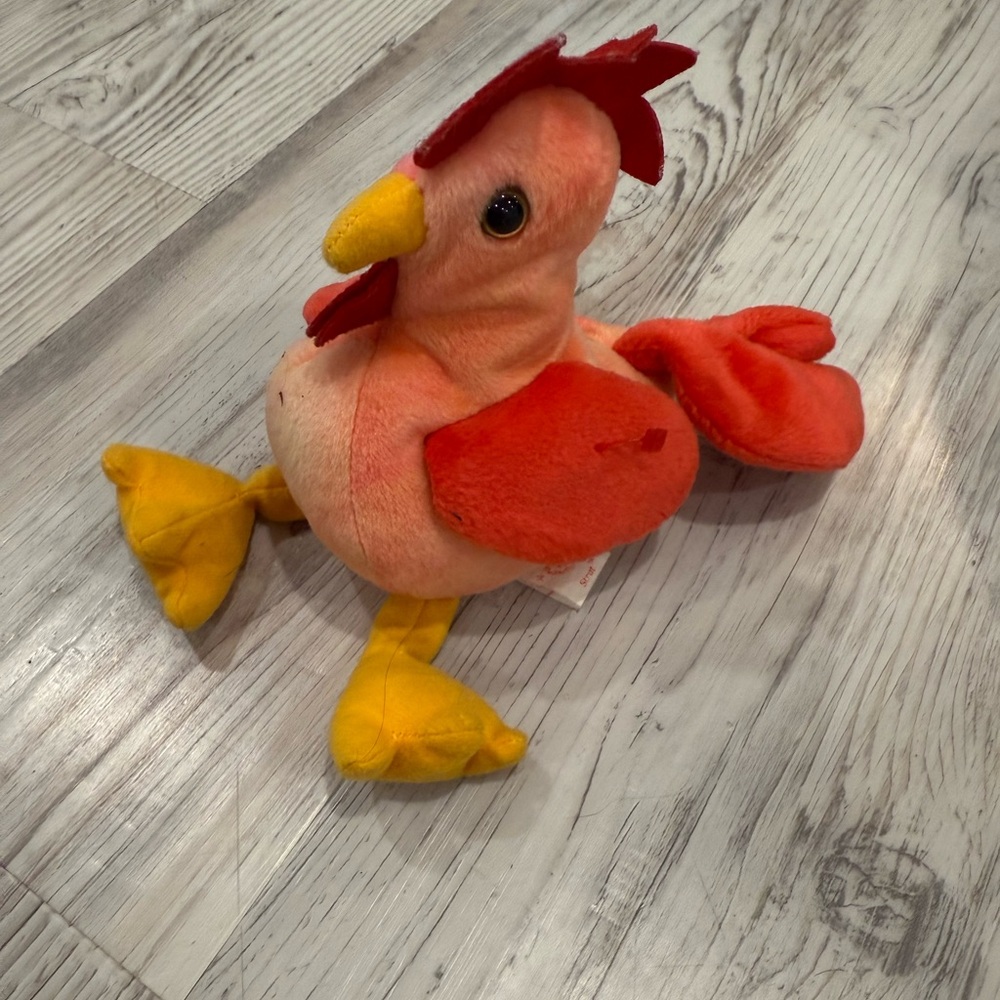 Ty Plush Rooster with Red and Yellow Accents